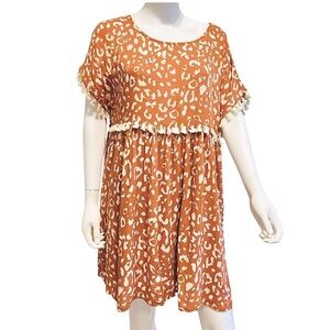 𝘼𝙣𝙙𝙧𝙚𝙚 𝙗𝙮 𝙐𝙣𝙞𝙩 Dress Orange White Baby Doll with Tassels Size Large